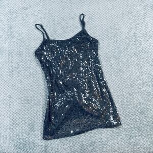 Vintage y2k babydoll coquette dark gray sparkly sequin spaghetti strap tank top